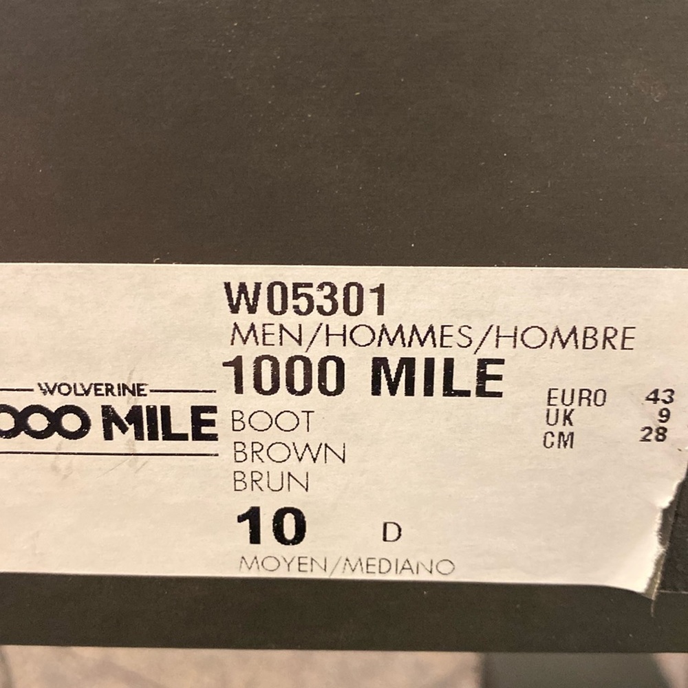 Brand new in box wolverine brown 1000 mile size 10